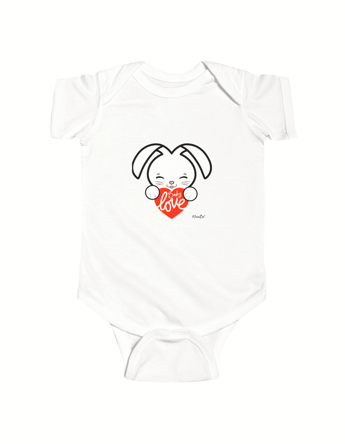 Infant Bodysuit — Cute NoniBo® Bunny Holding Heart "Baby Love" Baby One-Piece