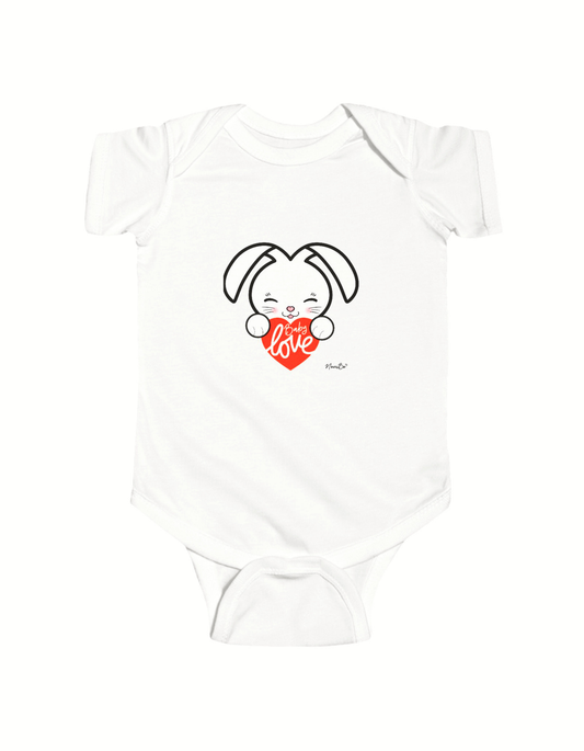 Infant Bodysuit — Cute NoniBo® Bunny Holding Heart "Baby Love" Baby One-Piece