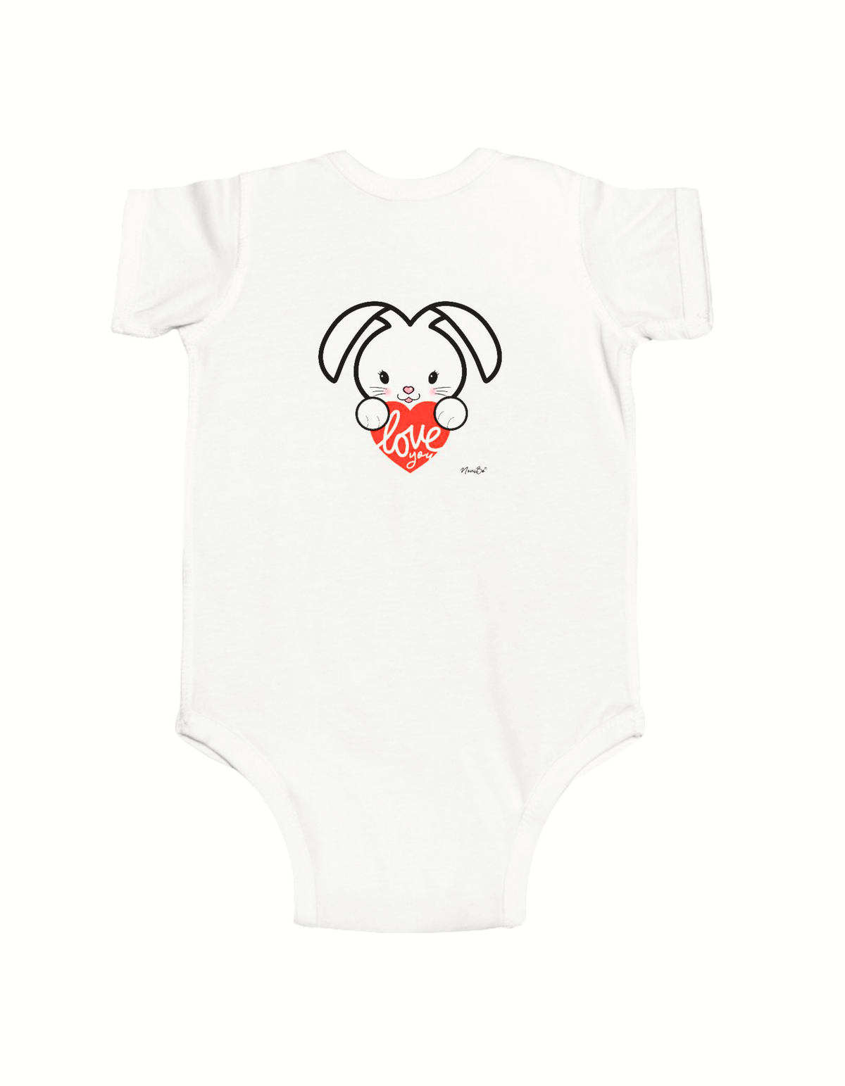 Infant Bodysuit — Cute NoniBo® Bunny Holding Heart "Baby Love" Baby One-Piece